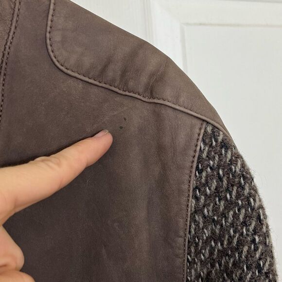 Vintage Laurice 80’s Bomber Jacket Brown Leather Wool Sweater Sleeves Size L - Picture 4 of 15